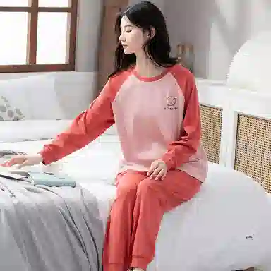 歌倩雅 长袖可爱休闲可外穿春秋冬季睡衣套装 女款 图片色