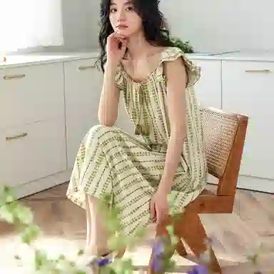 歌倩雅 凉感型亲肤舒适透气无袖睡裙 女款 绿色