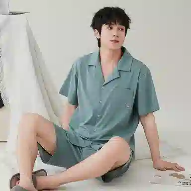 歌倩雅 夏季纯棉短袖抗菌舒适休闲短裤睡衣套装 男款