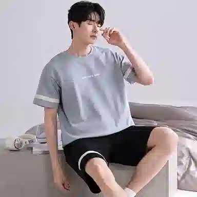 歌倩雅 大码纯棉短袖家居服睡衣套装 男款 图色