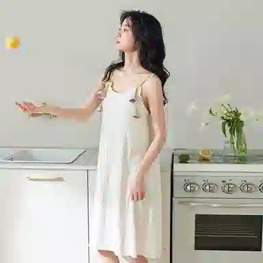 歌倩雅 舒适花卉圆领套头无袖吊带睡裙 女款 白色