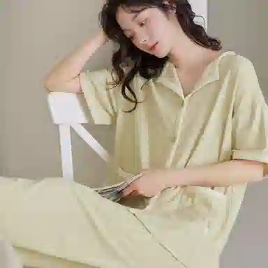 歌倩雅 简约柔软舒适短袖长裤可外穿睡衣套装 女款