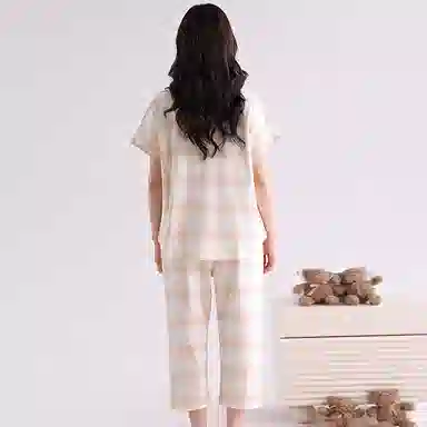 歌倩雅 舒适透气短袖七分裤休闲睡衣套装 女款 杏色