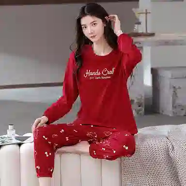 歌倩雅 高级感可外穿休闲舒适长袖长裤家居服睡衣套装 女款 红色