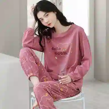 歌倩雅 卡通休闲简约长袖长裤家居服睡衣套装 女款 粉色