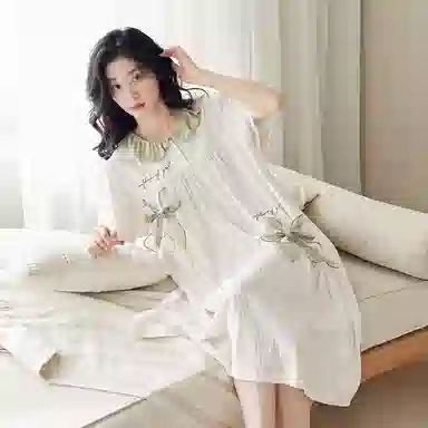 歌倩雅 凉感亲肤纯棉短袖睡裙 女款 白色