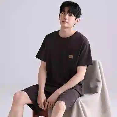 歌倩雅 舒适亲肤短袖五分裤休闲睡衣套装 男款 黑色