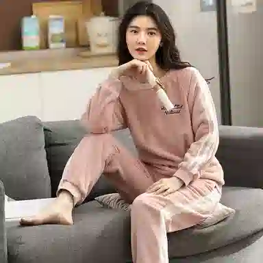 歌倩雅 长袖运动风舒适休闲亲肤睡衣套装 女款 图色