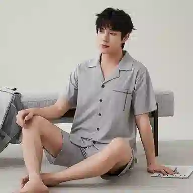 歌倩雅 夏季纯棉短袖全棉休闲短裤青少年家居服睡衣套装 男款