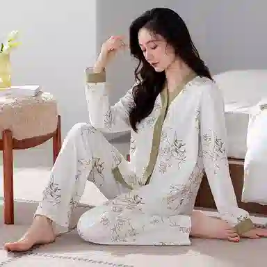 歌倩雅 开衫舒适亲肤长袖长裤睡衣套装 女款 杏色