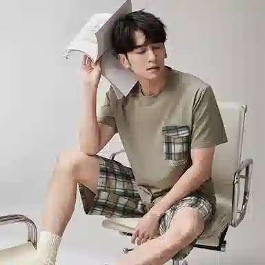 歌倩雅 圆领舒适短袖上衣亲肤柔软短裤睡衣套装 男款 抹茶色