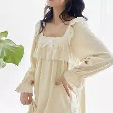 歌倩雅 纯色方领套头亲肤裸感睡裙 女款 杏色