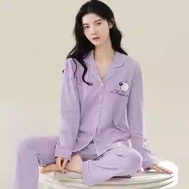 歌倩雅 舒适休闲简约长袖长裤睡衣套装 女款 紫色