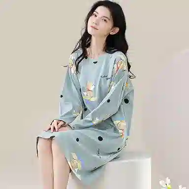 歌倩雅 长袖中长款可爱甜美春秋款睡裙 女款 图片色