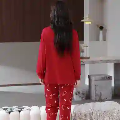 歌倩雅 高级感可外穿休闲舒适长袖长裤家居服睡衣套装 女款 红色