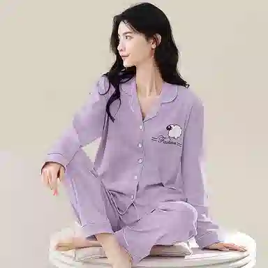 歌倩雅 舒适休闲简约长袖长裤睡衣套装 女款 紫色