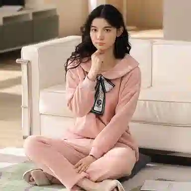 歌倩雅 舒适透气简约保暖可外穿家居服睡衣套装 女款 图色