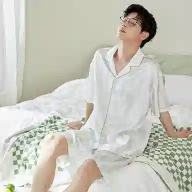 歌倩雅 凉感亲肤短袖透气舒适可外穿短裤睡衣套装 男款 白色
