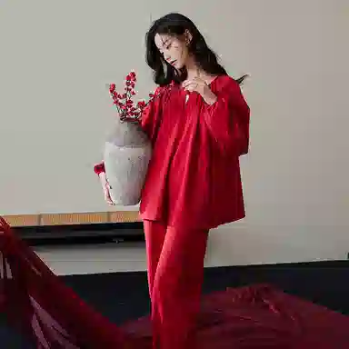 歌倩雅 国风纯色透气家居服睡衣礼盒 女款 红色