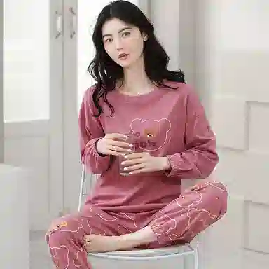 歌倩雅 卡通休闲简约长袖长裤家居服睡衣套装 女款 粉色