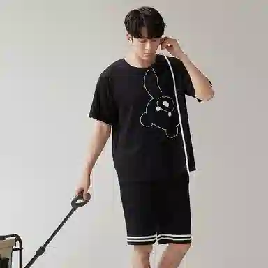 歌倩雅 圆领套头卡通动漫透气直筒微弹睡衣套装 男款 黑色