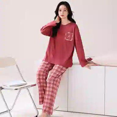 歌倩雅 自由舒展休闲长袖长裤睡衣套装 女款 图片色