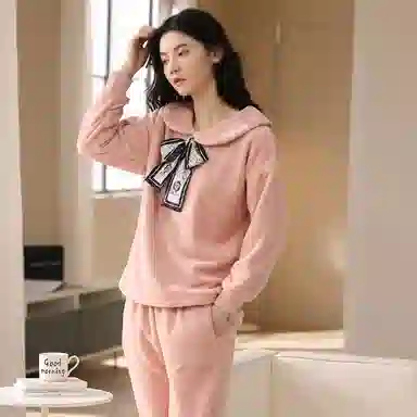 歌倩雅 舒适透气简约保暖可外穿家居服睡衣套装 女款 图色