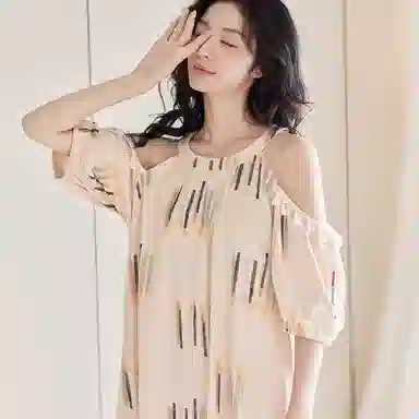 歌倩雅 凉感型舒适可外穿露肩袖睡裙 女款 浅粉