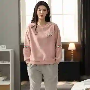 歌倩雅 加厚保暖字母刺绣运动可外穿睡衣套装 女款 图片色