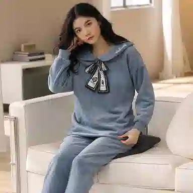 歌倩雅 甜美套头保暖舒适可外穿家居服睡衣套装 女款 蓝色