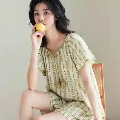 歌倩雅 短袖短裤薄款时尚高级感睡衣套装 女款 淡绿