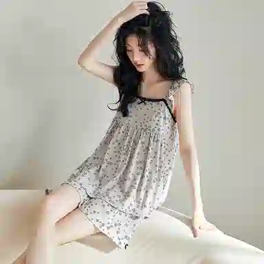 歌倩雅 印花舒适透气无袖睡衣套装 女款 灰色