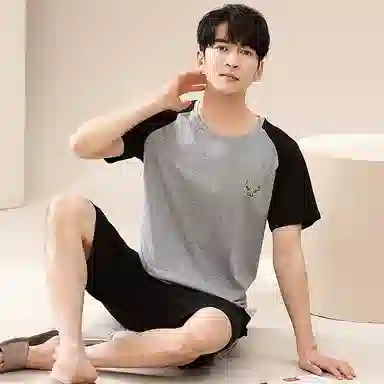 歌倩雅 圆领舒适亲肤柔软短袖家居服睡衣套装 男款 灰色