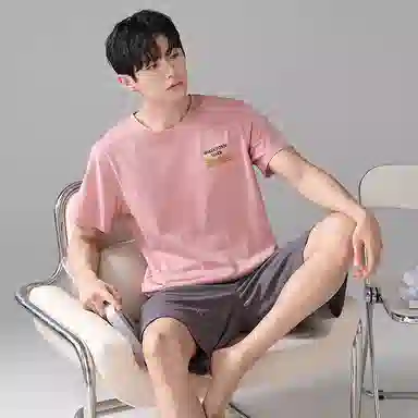 歌倩雅 舒适休闲亲肤短袖五分裤家居服睡衣套装 男款 图色