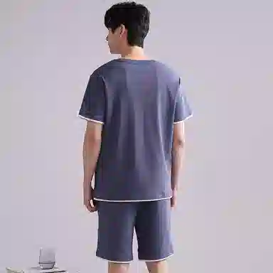 歌倩雅 圆领套头短袖大码五分裤睡衣套装 男款 藏青色
