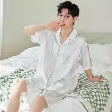 歌倩雅 凉感亲肤短袖透气舒适可外穿短裤睡衣套装 男款 白色