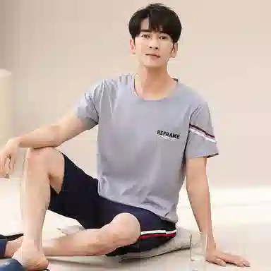 歌倩雅 加大码舒适亲肤柔软吸湿排汗简约短袖睡衣套装 男款 灰色