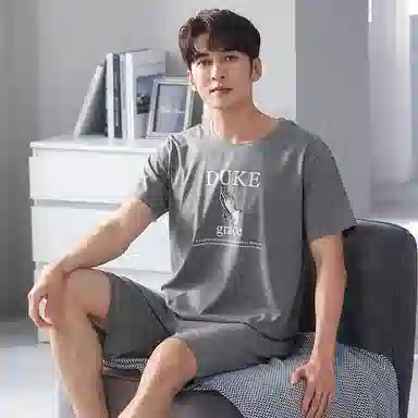 歌倩雅 加大码圆领短袖家居服睡衣套装 男款 图色