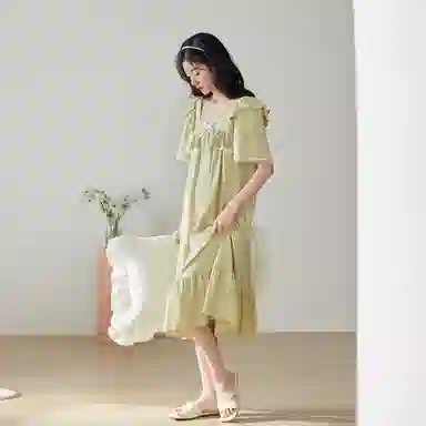 歌倩雅 纯棉甜美舒适亲肤短袖睡裙 女款 浅绿
