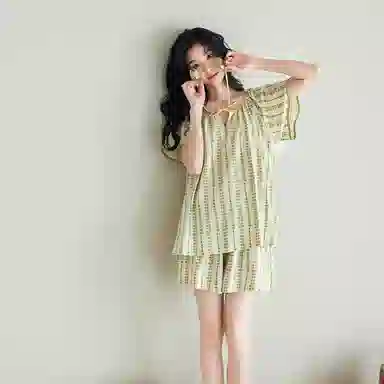 歌倩雅 短袖短裤薄款时尚高级感睡衣套装 女款 淡绿