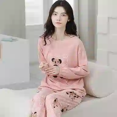 歌倩雅 长袖甜美可爱小熊长裤可外穿睡衣套装 女款 粉色