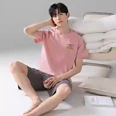 歌倩雅 舒适休闲亲肤短袖五分裤家居服睡衣套装 男款 图色