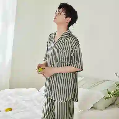 歌倩雅 舒适透气短袖亲肤凉感长裤睡衣套装 男款 绿色