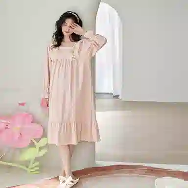 歌倩雅 甜美可爱方领中长款长袖睡裙 女款