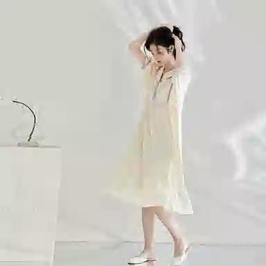歌倩雅 简约亲肤舒适透气休闲可外穿五分袖睡裙 女款 杏色