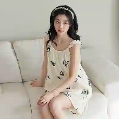 歌倩雅 纯棉圆领套头舒适透气无袖上衣松紧腰休闲短裤睡衣套装 女款 米色