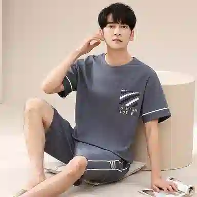 歌倩雅 舒适休闲亲肤短袖五分裤睡衣套装 男款 深蓝色