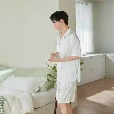 歌倩雅 凉感亲肤短袖透气舒适可外穿短裤睡衣套装 男款 白色