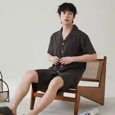 歌倩雅 夏季纯棉开衫短袖简约休闲短裤加大码全棉家居服睡衣套装 男款