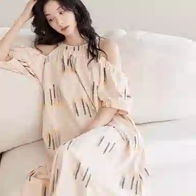 歌倩雅 凉感型舒适可外穿露肩袖睡裙 女款 浅粉